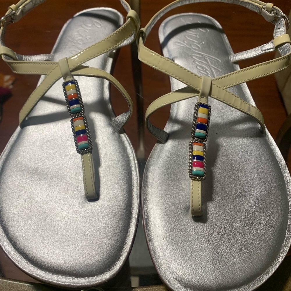 Brighton Yellow Beaded T-Strap Sandals with Silver Footbed